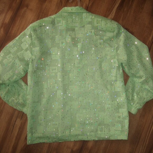 (EUC) Women's Sequin Light Jacket (Bright Green) - Picture 2 of 6
